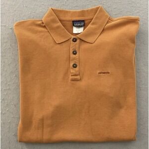 Patagonia Men's Medium Texas Orange Organic Cotton Blend Tri-Button Polo Shirt